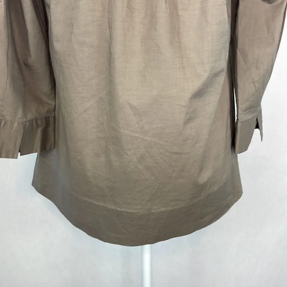 J. Crew 100% Cotton Brown Embellished V-Neck Blouse. Size 4. New With Tags.